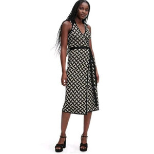 Women's Diane von Furstenberg Black & Beige Geometric Midi Wrap Dress XS
